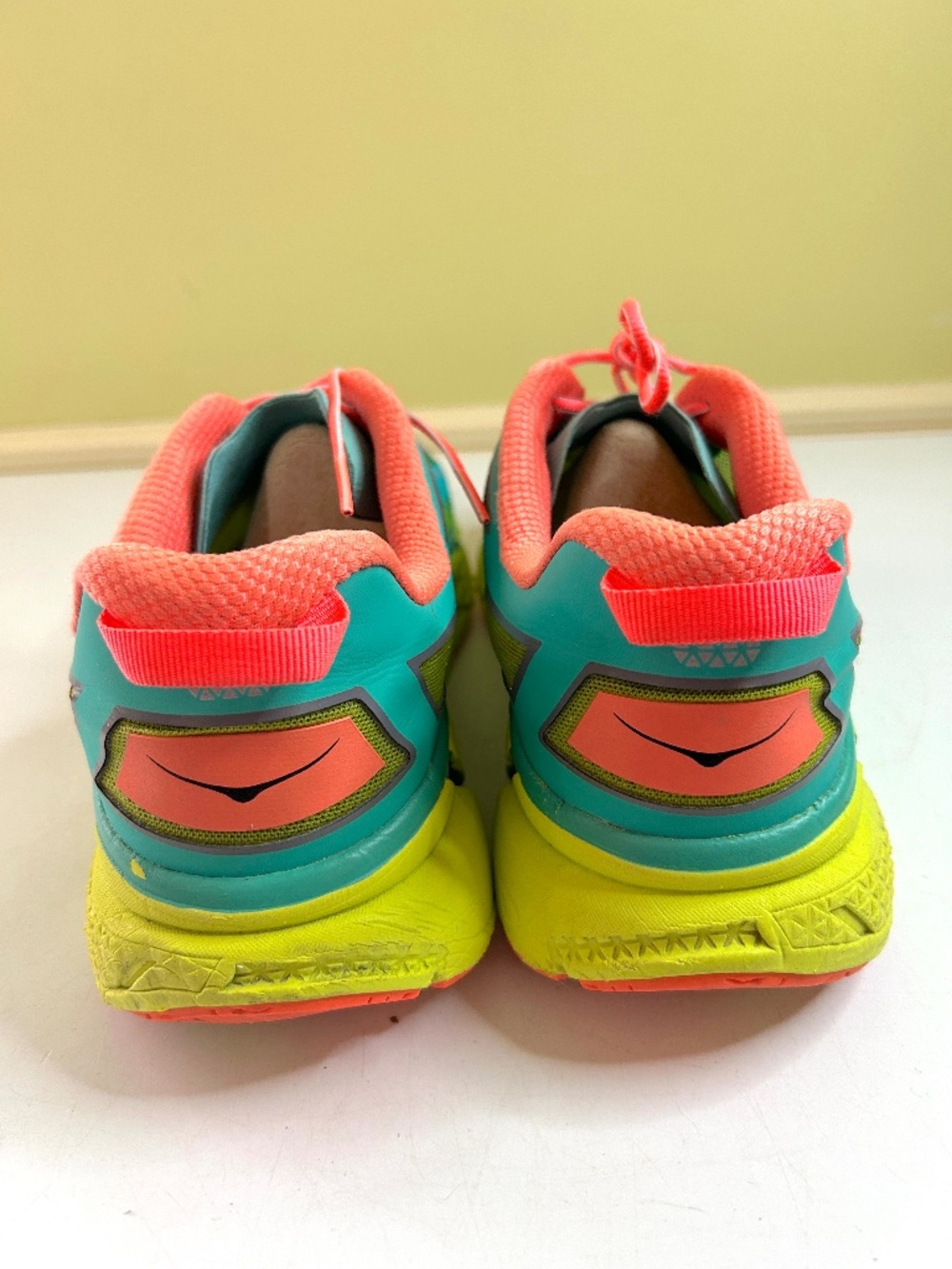HOKA Clifton Women’s Running Sneakers Green And Orange - Picture 4 of 10